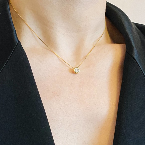 Single Bezel Sterling 925 Gold Dainty Necklace - Picture 5 of 12